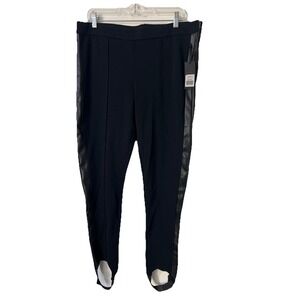 Black Tape Leggings XL Black Skinny‎ Leg Slim Fit Side Faux Leather Trim Zip
